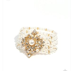 Paparazzi Gold and White Pearl Multi-Strand Bracelet Poised Prelude - Gold White